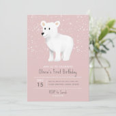 ベビーガールズ1stバースデーピンクホリデーポーラーベア 招待状 (スタンド正面)