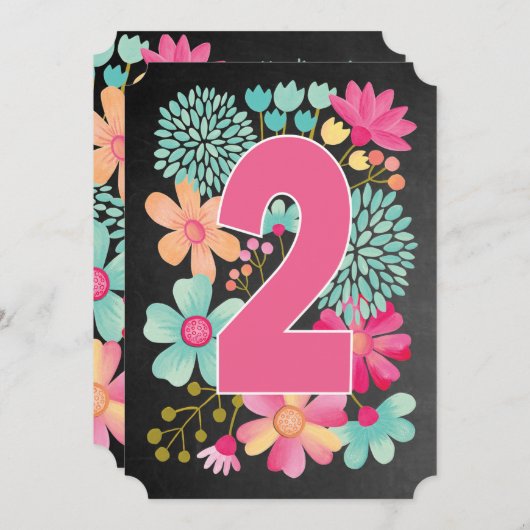 ベビーガールズ2nd誕生日ナンバー2パーティー招待状 招待状 (正面/裏面)
