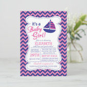 ベビーガールセーリングボートベビー航海のシャワー 招待状 (スタンド正面)