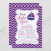 ベビーガールセーリングボートベビー航海のシャワー 招待状 (正面/裏面)