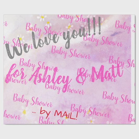 ベビーガールソフトデイジーピンクウォーターカラーベビーシャワー ラッピングペーパー (フラット)