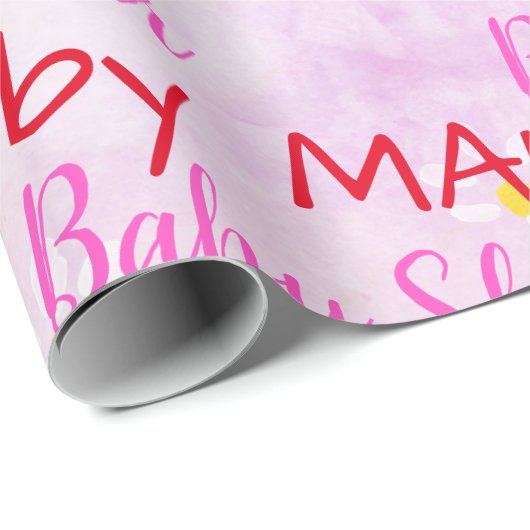 ベビーガールソフトデイジーピンクウォーターカラーベビーシャワー ラッピングペーパー (ロールコーナー)