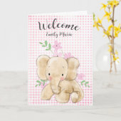 ベビーガールゾウおめでとう カード (黄色い花)