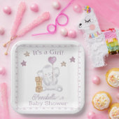 ベビーガールゾウとかわいいバルーンウォーター色 ペーパープレート (パーティー)