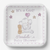 ベビーガールゾウとかわいいバルーンウォーター色 ペーパープレート (正面)