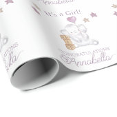 ベビーガールゾウとかわいいバルーンウォーター色 ラッピングペーパー (ロールコーナー)