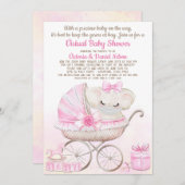 ベビーガールゾウとマスクズーム赤ちゃんシャワー 招待状 (正面/裏面)