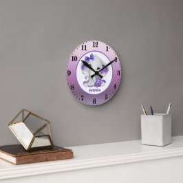 ベビーガールゾウ追加ネーム子供部屋 ラウンド壁時計