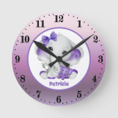 ベビーガールゾウ追加ネーム子供部屋 ラウンド壁時計 (正面)