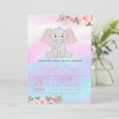 ベビーガールゾウ、フローラホログラフィックベビースシャワー 招待状 (スタンド正面)