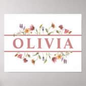 ベビーガールチャイルドズピンクワイルドフラワーネームウォールアート ポスター (正面)