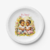 ベビーガールツインズオブカラーベビーシャワー ペーパープレート (正面)