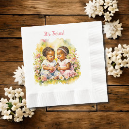 ベビーガールツインズオブカラーベビーシャワー 縁ありランチョンナプキン