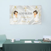 ベビーガールツインズバプテスマ《キリスト教》洗礼式や命名式金ゴールド 横断幕 (トレードショー)