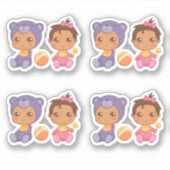 ベビーガールツインズパープルベアージャンプスーツのセットの4スティック シール (正面)