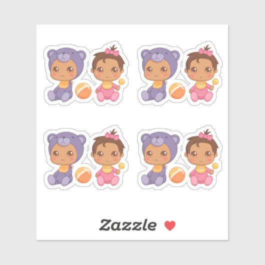 ベビーガールツインズパープルベアージャンプスーツのセットの4スティック シール (シート)