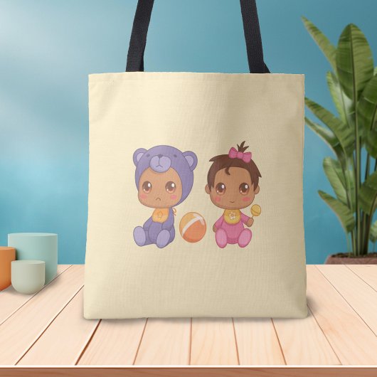 ベビーガールツインズパープルベアージュンプスーツの黄色いトット トートバッグ