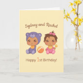 ベビーガールツインズファースト誕生日イエロー空白の2 カード (黄色い花)