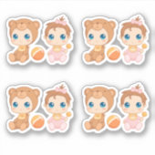 ベビーガールツインズベアージャンプスーツ4セット シール (正面)