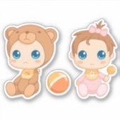 ベビーガールツインズベアージャンプスーツ シール (正面)