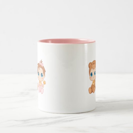 ベビーガールツインズベアージャンプスーツ ツートーンマグカップ (中央)