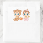 ベビーガールツインズベアージャンプスーツ 長方形シール (バッグ)