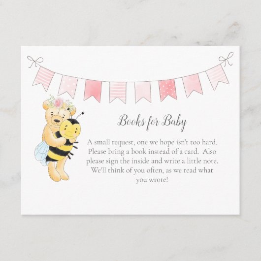 ベビーガールテディベアとビーのための本 エンクロージャーカード (正面)