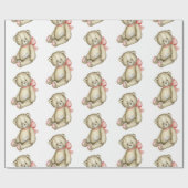 ベビーガールテディベアピンクの水色 ラッピングペーパー (フラット)