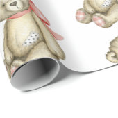 ベビーガールテディベアピンクの水色 ラッピングペーパー (ロールコーナー)