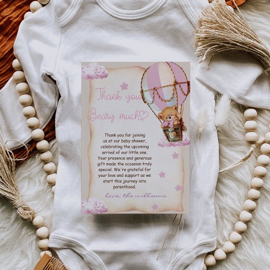 ベビーガールテディベアーピンク サンキューカード