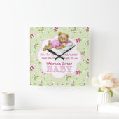 ベビーガールテディベア スクエア壁時計 (ホーム)