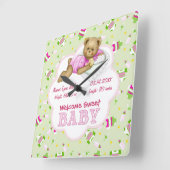 ベビーガールテディベア スクエア壁時計 (傾斜)