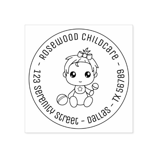 ベビーガールデイケアチャイルドラウンドアドレス ラバースタンプ (インプリント)