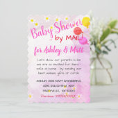 ベビーガールデイジーバルーンピンク赤ちゃんシャワー 招待状 (スタンド正面)