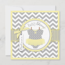 ベビーガールトゥトゥシェブロンプリントベビーシャワー 招待状