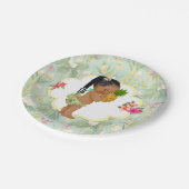 ベビーガールトロピカルハワイアンルアウ（ハワイ式宴会）ハイビスカスブレイド ペーパープレート (アングル)