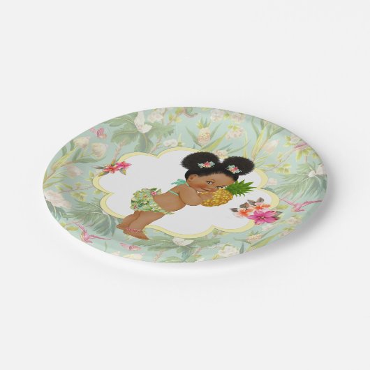 ベビーガールトロピカルハワイアンルアウ（ハワイ式宴会）ハイビスカスプフス ペーパープレート (アングル)