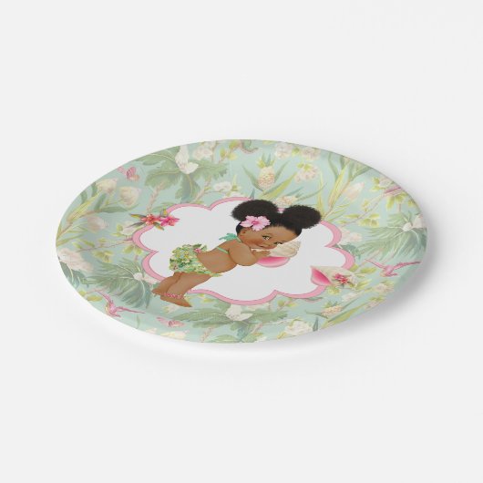 ベビーガールトロピカルハワイアンルアウ(ハワイ式宴会)ハイビスカスプフス ペーパープレート (アングル)