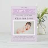 ベビーガールニュース 現代のパープル写真 出生 案内状 (スタンド正面)