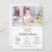 ベビーガールバウティゾインビタシオンキュートモダン洗礼 招待状 (正面)