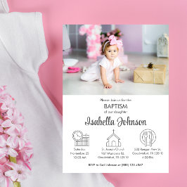 ベビーガールバウティゾインビタシオンキュートモダン洗礼 招待状