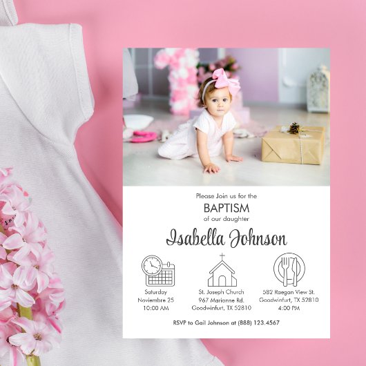ベビーガールバウティゾインビタシオンキュートモダン洗礼 招待状