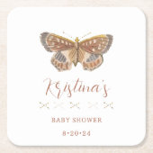 ベビーガールバタフライキスベビーシャワー スクエアペーパーコースター (正面)