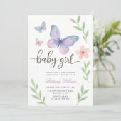 ベビーガールバタフライベビーシャワー 招待状 (スタンド正面)