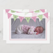 ベビーガールバナーフラグ誕生写真の発表 招待状 (正面/裏面)