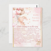 ベビーガールバニー赤ちゃんシャワーゲーム ポストカード (正面/裏面)