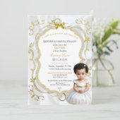 ベビーガールバプティスコミューニオン《キリスト教》洗礼式や命名式ホワイト金ゴールド 招待状 (スタンド正面)