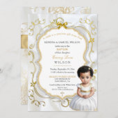 ベビーガールバプティスコミューニオン《キリスト教》洗礼式や命名式ホワイト金ゴールド 招待状 (正面/裏面)