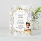 ベビーガールバプティスコミューニオン《キリスト教》洗礼式や命名式ホワイト金ゴールド 招待状 (スタンド正面)