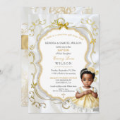 ベビーガールバプティスコミューニオン《キリスト教》洗礼式や命名式ホワイト金ゴールド 招待状 (正面/裏面)